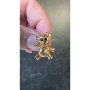 Monet Gold Tone Metal Teddy Bear Shaped Brooch Vintage Costume Jewelry
